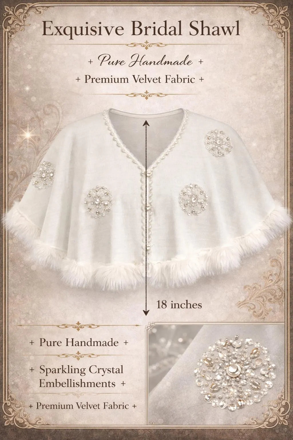 Ivory Bridal Pearl Embellished Shawl