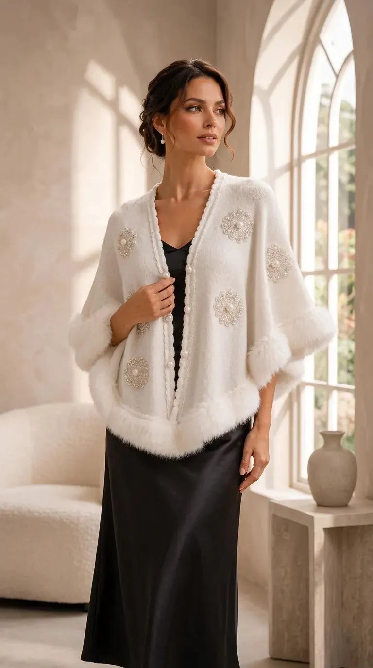 Ivory Bridal Pearl Embellished Shawl